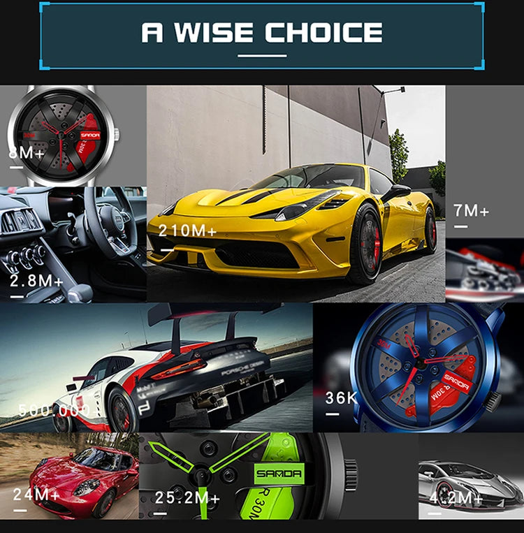 Beautiful 3D Sports Car Wheel Rotating Dial Men's Watch