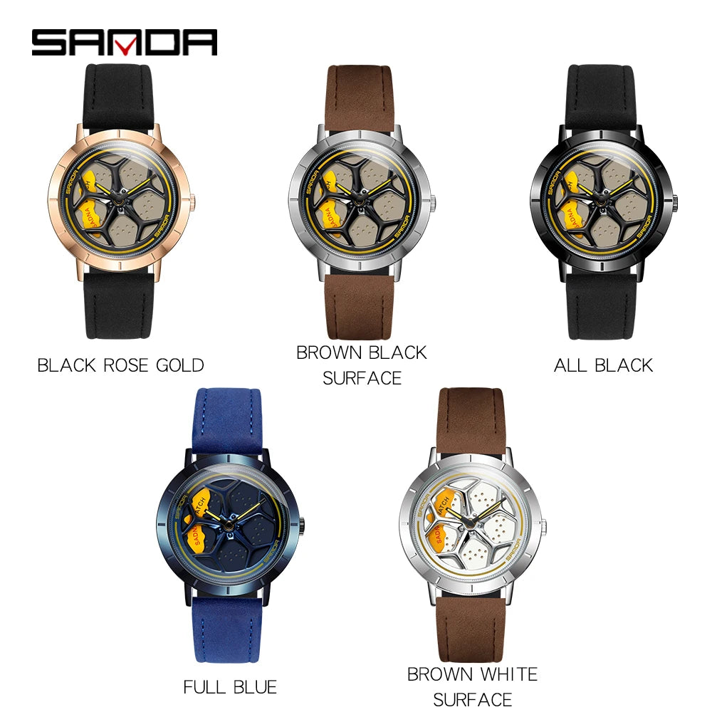 Fantastic Men's 3D Rotating Dial Stainless Luminous Sports Car Wheel Quartz Watch