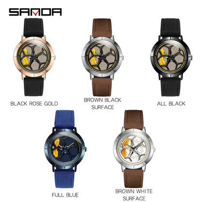 Fantastic Men's 3D Rotating Dial Stainless Luminous Sports Car Wheel Quartz Watch