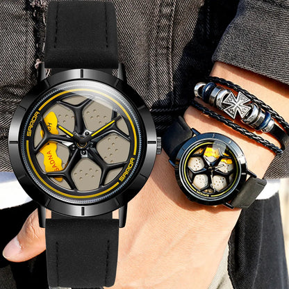 Fantastic Men's 3D Rotating Dial Stainless Luminous Sports Car Wheel Quartz Watch