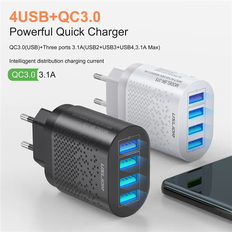 3A Quik Charge 3.0 USB Charger with 4 Ports 48W