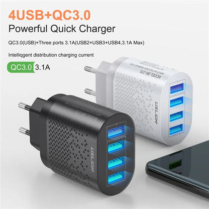 3A Quik Charge 3.0 USB Charger with 4 Ports 48W