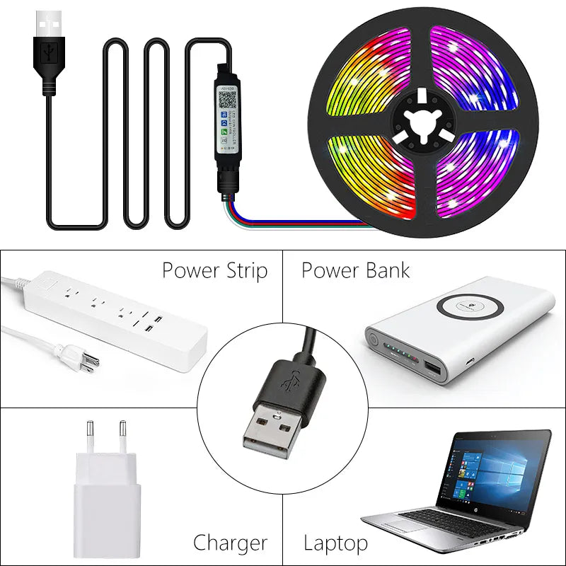 USB Bluetooth LED Strip Lights RGB 5050 5V RGB LED Lamp Ribbon Flexible Light For Room Decoration