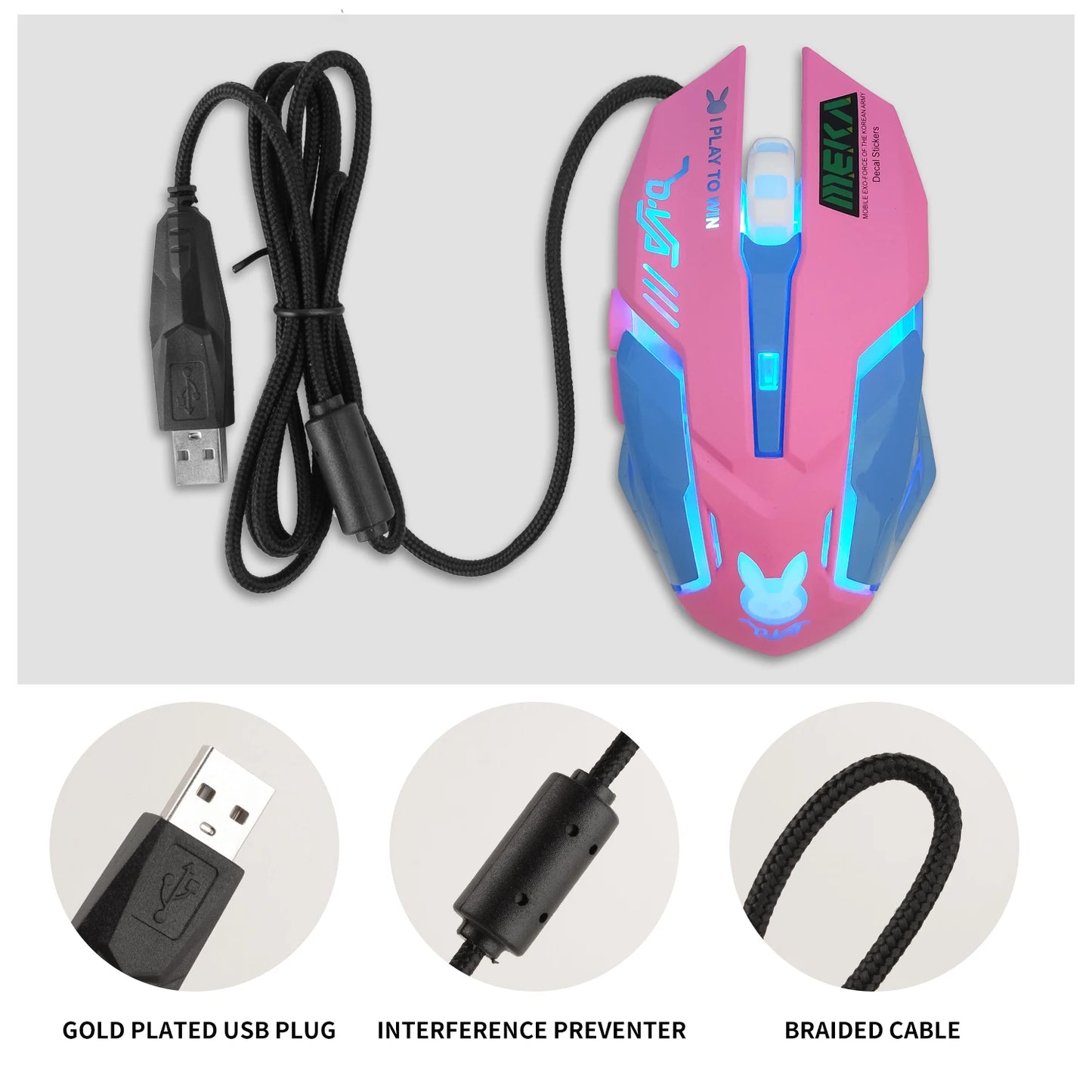 USB Wired Gaming Mouse with 2400 DPI Colorful Backlit