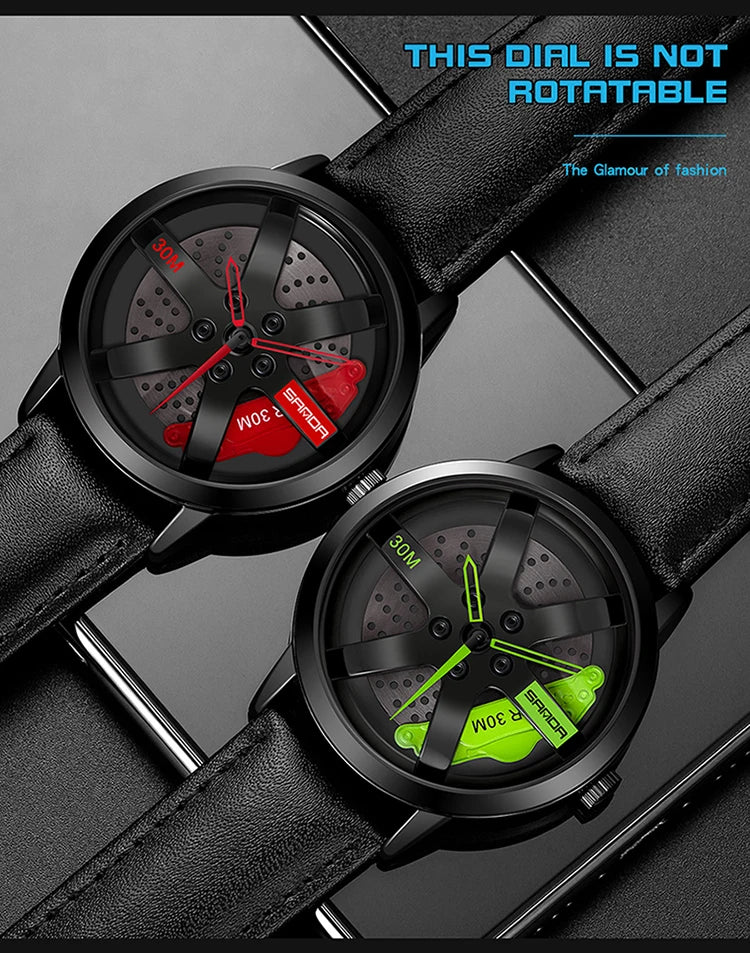 Beautiful 3D Sports Car Wheel Rotating Dial Men's Watch