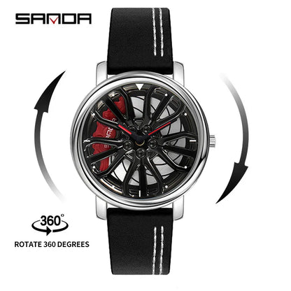 Beautiful Men's 3D Rotating Dial Stainless Luminous Sports Car Wheel Quartz Watch