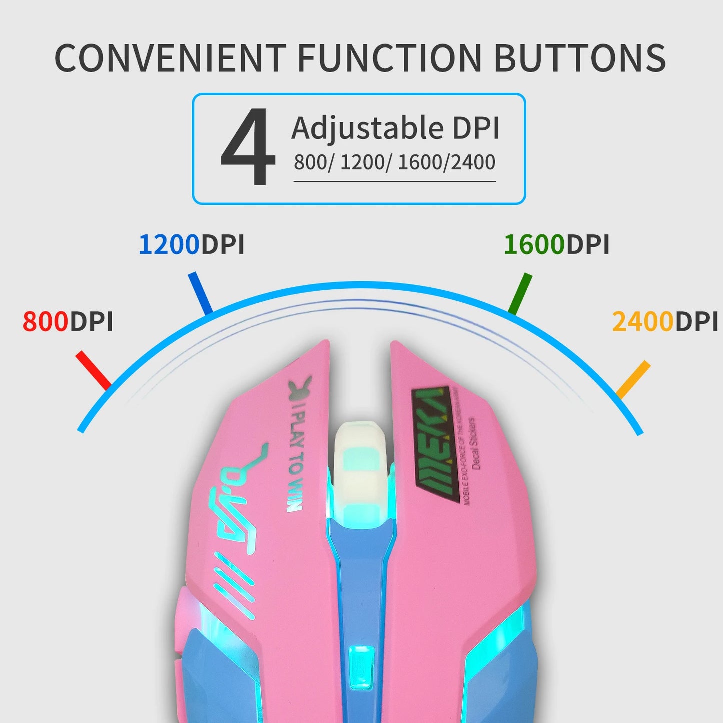 USB Wired Gaming Mouse with 2400 DPI Colorful Backlit