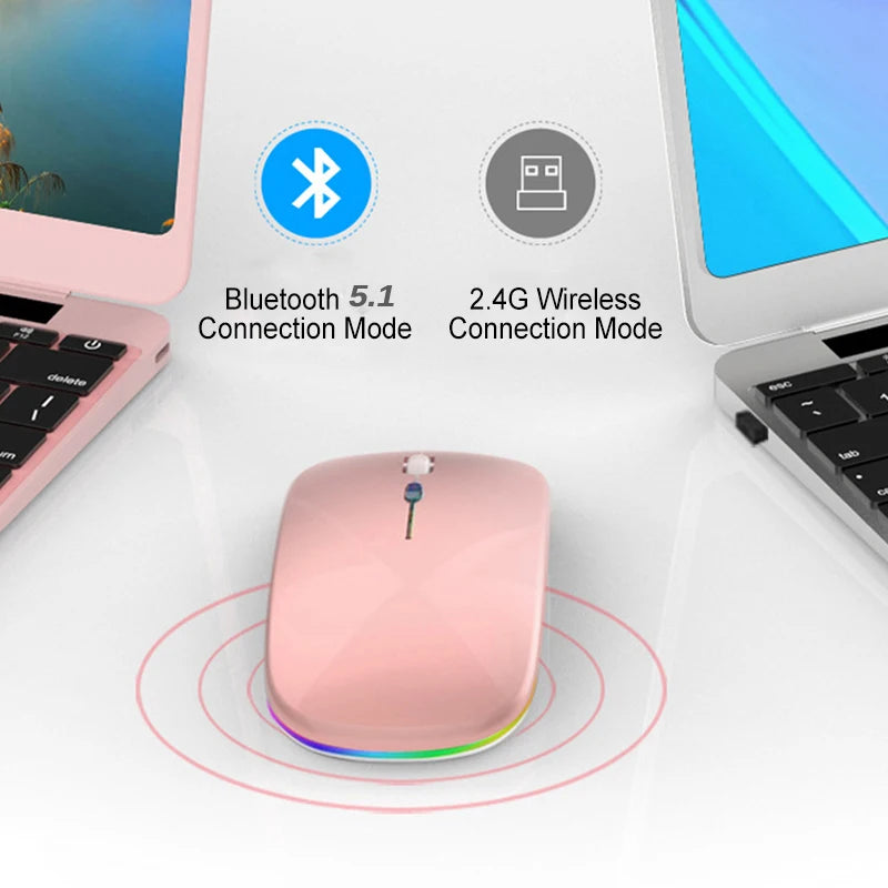 Rechargeable Bluetooth 5.1 Wireless Mouse with 2.4GHz USB 1600DPI