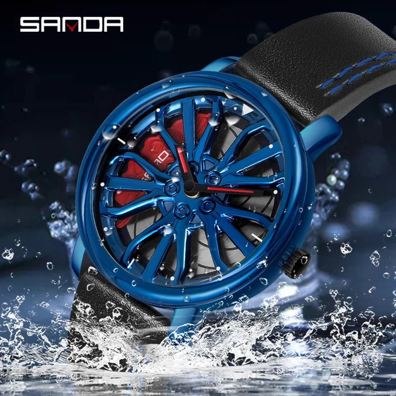 Beautiful Men's 3D Rotating Dial Stainless Luminous Sports Car Wheel Quartz Watch