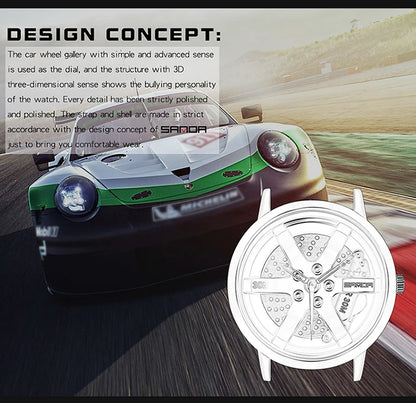 Beautiful 3D Sports Car Wheel Rotating Dial Men's Watch