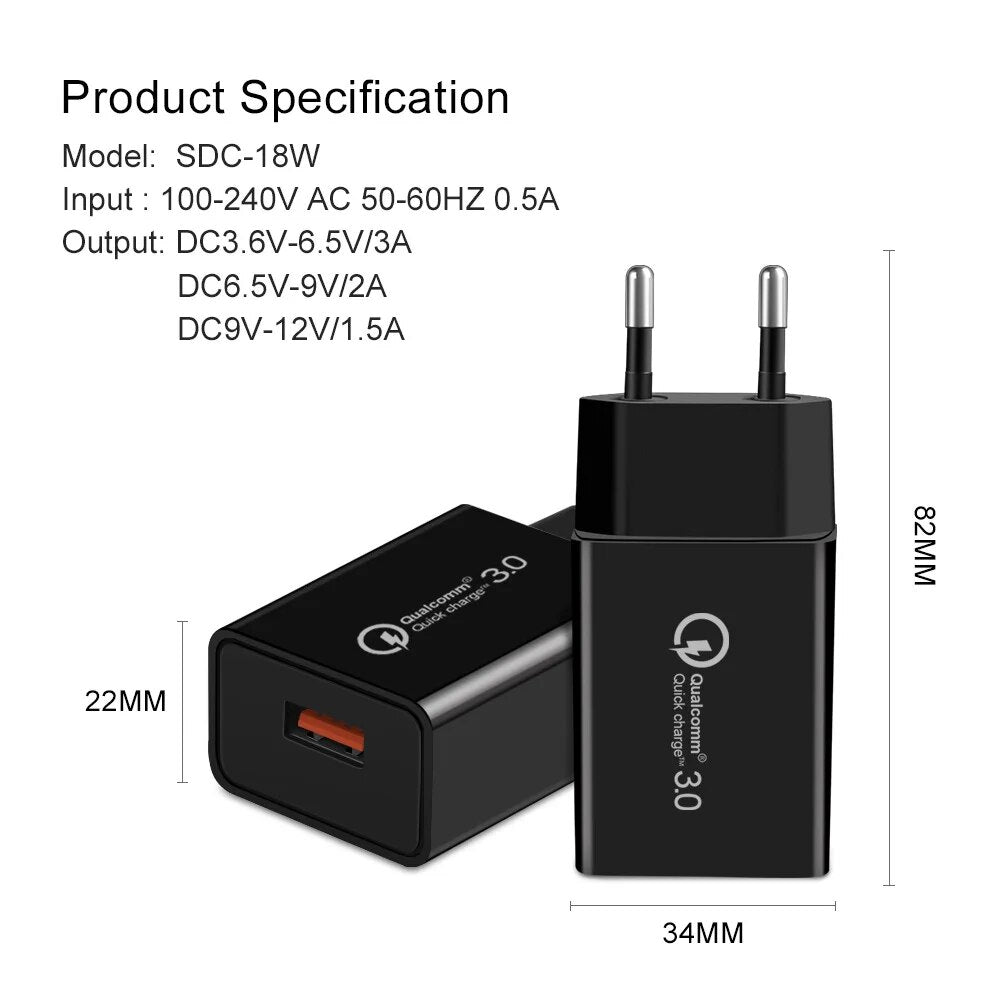 Fast usb charger 18w 3.0 Android and IOS