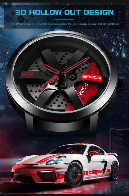 Beautiful 3D Sports Car Wheel Rotating Dial Men's Watch