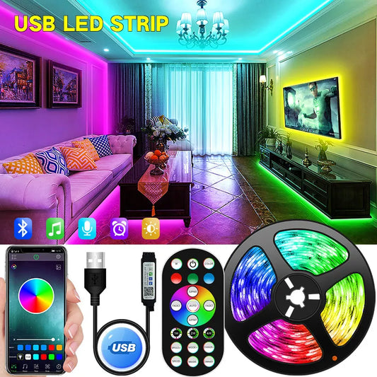 USB Bluetooth LED Strip Lights RGB 5050 5V RGB LED Lamp Ribbon Flexible Light For Room Decoration