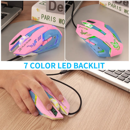 USB Wired Gaming Mouse with 2400 DPI Colorful Backlit